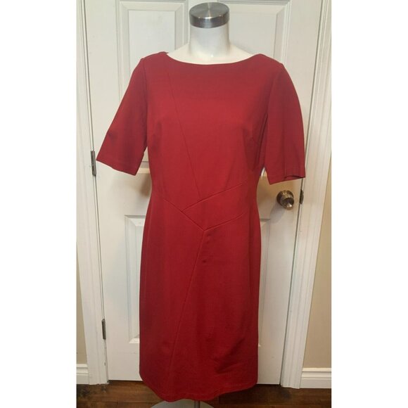 Lafayette 148 New York Ruby Red Short Sleeve Sheath Dress, Size 10, NWT! $498 - Picture 1 of 7